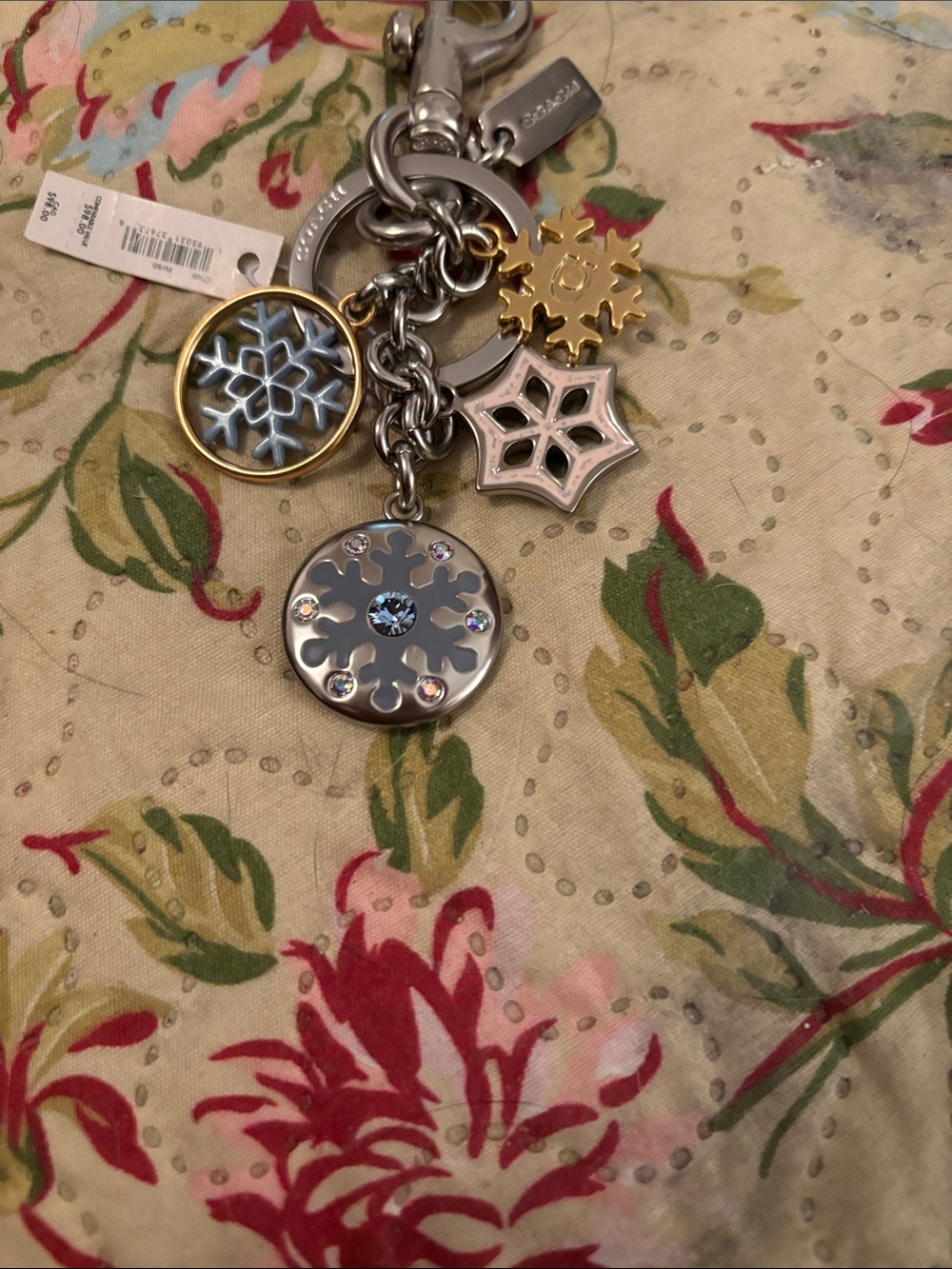 Coach Silver and Gold Snowflake Charm Keychain with Light Blue Accents - Picture 3 of 7